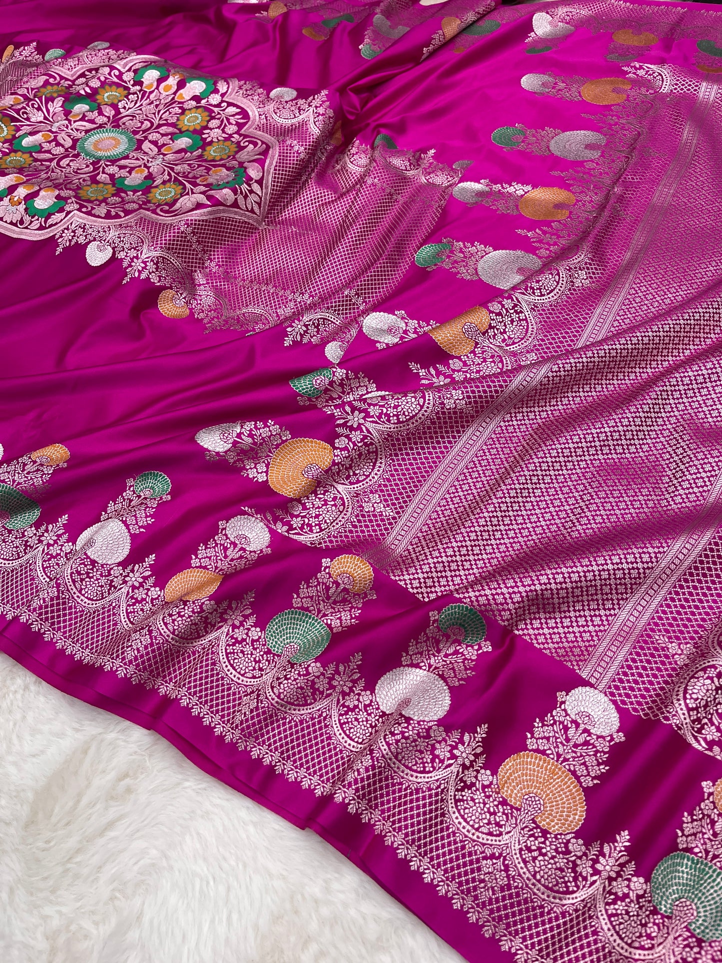Luxurious Bridal Wear Royal Magenta Pink Banarasi Mashru Silk Meenakari Saree