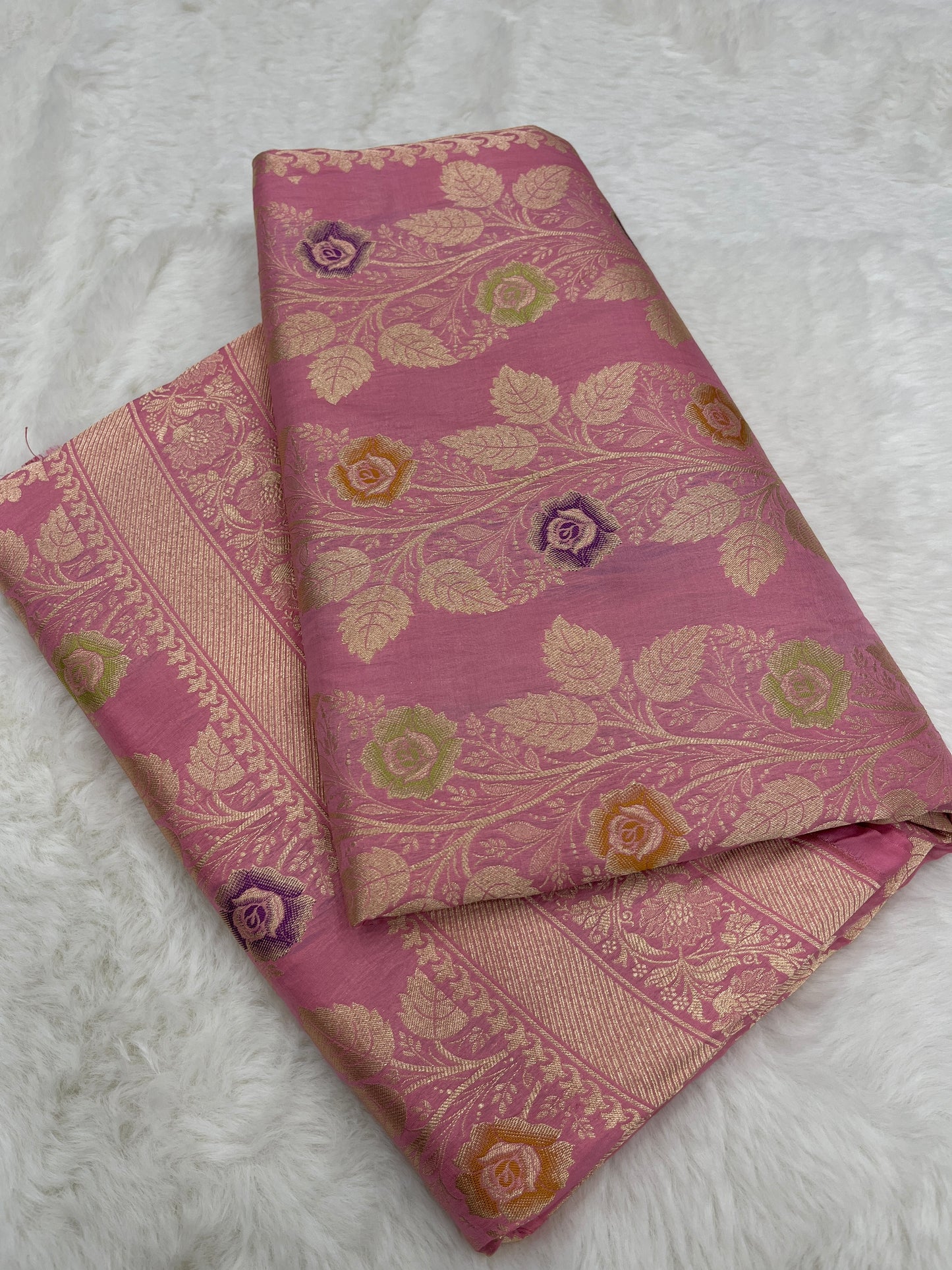 Wedding Wear Petal Pink Handwoven Banarasi Pure Katan Silk Meenakari Saree