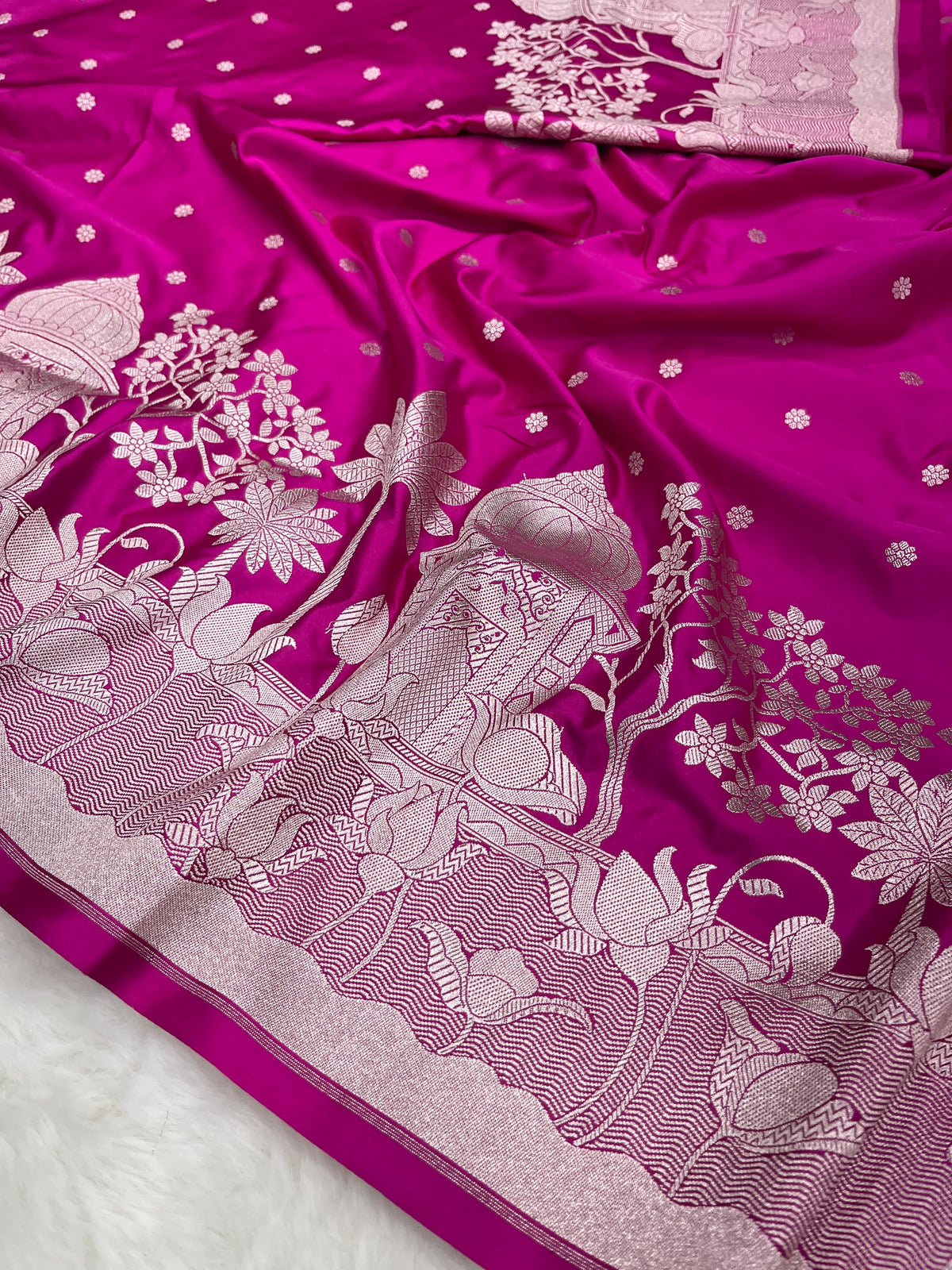 Rani Pink Banarasi Soft Mashru Katan Silk Contemporary Border Saree