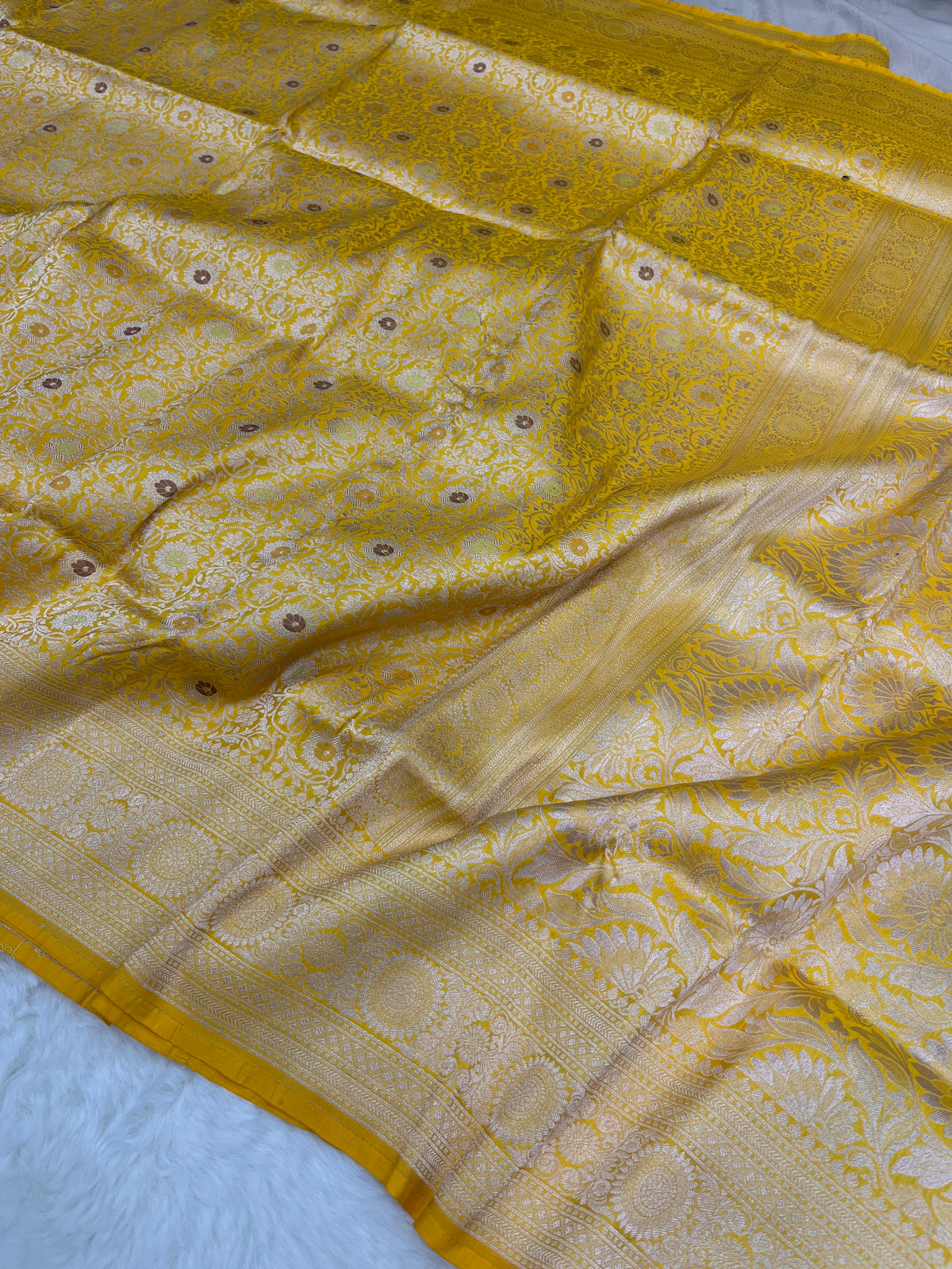 Yellow Handwoven Banarasi Pure Katan Silk Brocade Saree