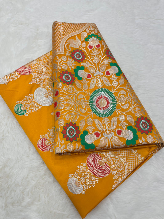 Radiant Haldi Wear Sunlit Yellow Banarasi Mashru Silk Meenakari Saree