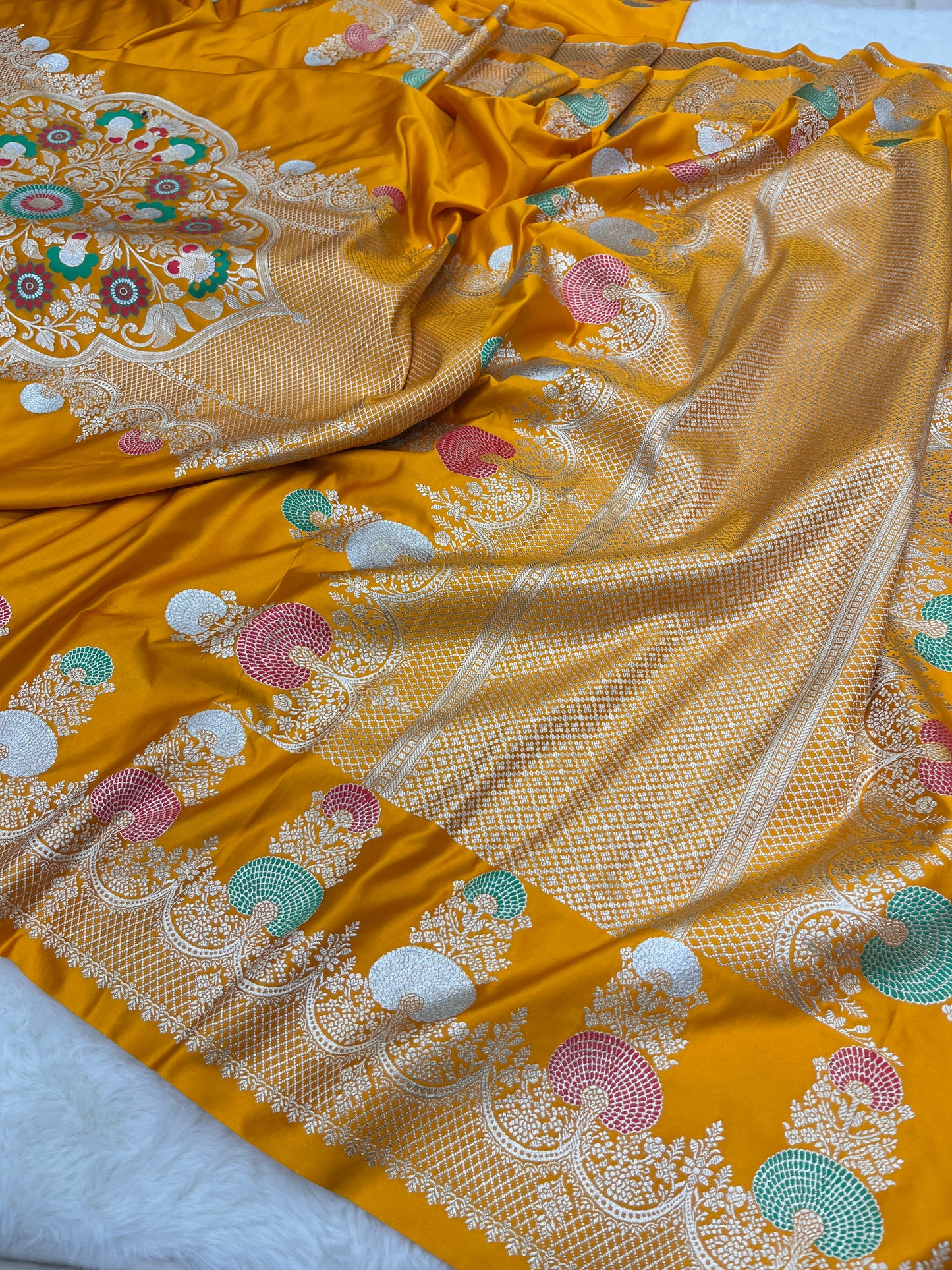 Radiant Haldi Wear Sunlit Yellow Banarasi Mashru Silk Meenakari Saree