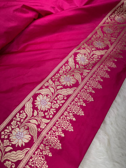 Rose Pink Banarasi Silk Saree with Sona Rupa Meenakari | Graceful Bridal Wedding Wear