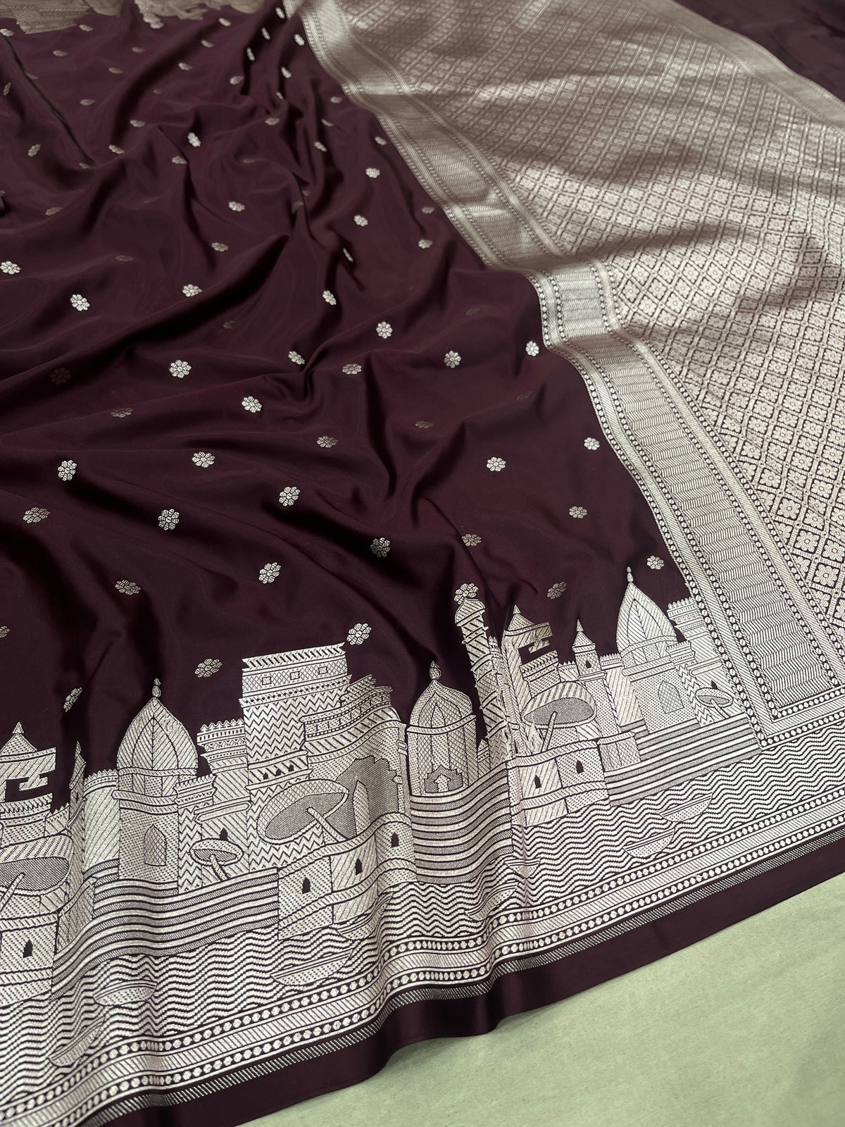 Banaras Ghat Design Soft Mashru Katan Silk Brown Saree