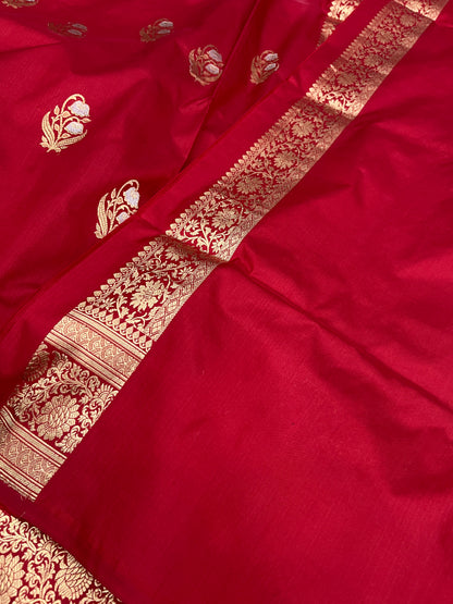 Crimson Red Banarasi Meenakari Bootidar Saree Handcrafted Kadua Weave Bridal Wear