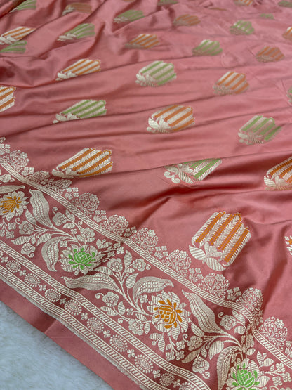 Sophisticated Bridal & Wedding Wear Blush Peach Banarasi Mashru Silk Meenakari Saree