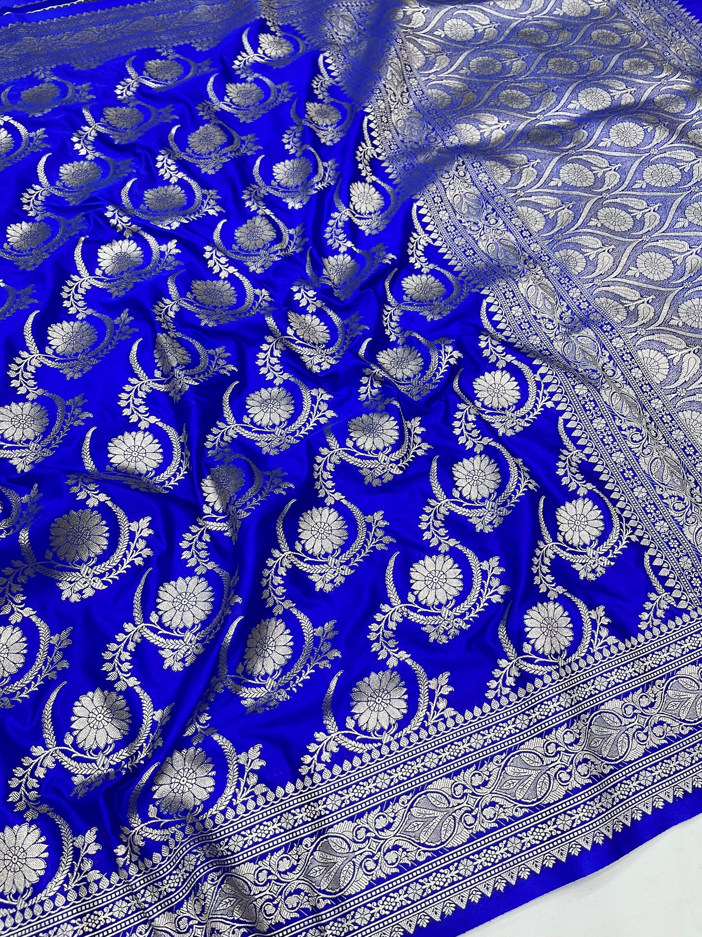 Royal Blue Banarasi Mashru Jaal Work Design Saree