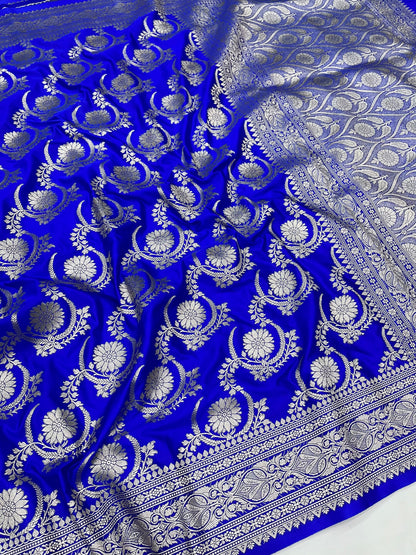 Royal Blue Banarasi Mashru Jaal Work Design Saree