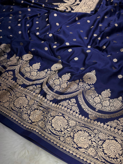 Navy Blue Banarasi Soft Mashru Katan Silk Saree