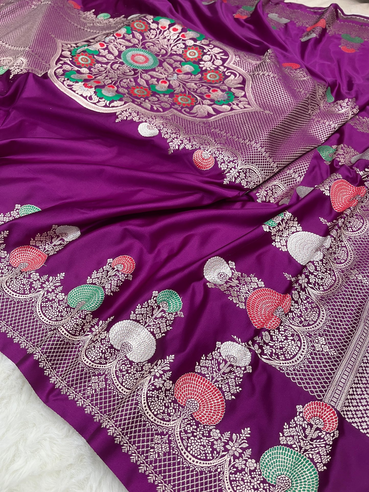 Royal Dark Purple Banarasi Pure Mashru Silk Meenakari Saree