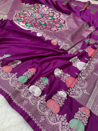 Royal Dark Purple Banarasi Pure Mashru Silk Meenakari Saree