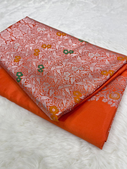 Orange Banarasi Mashru Minakari Saree
