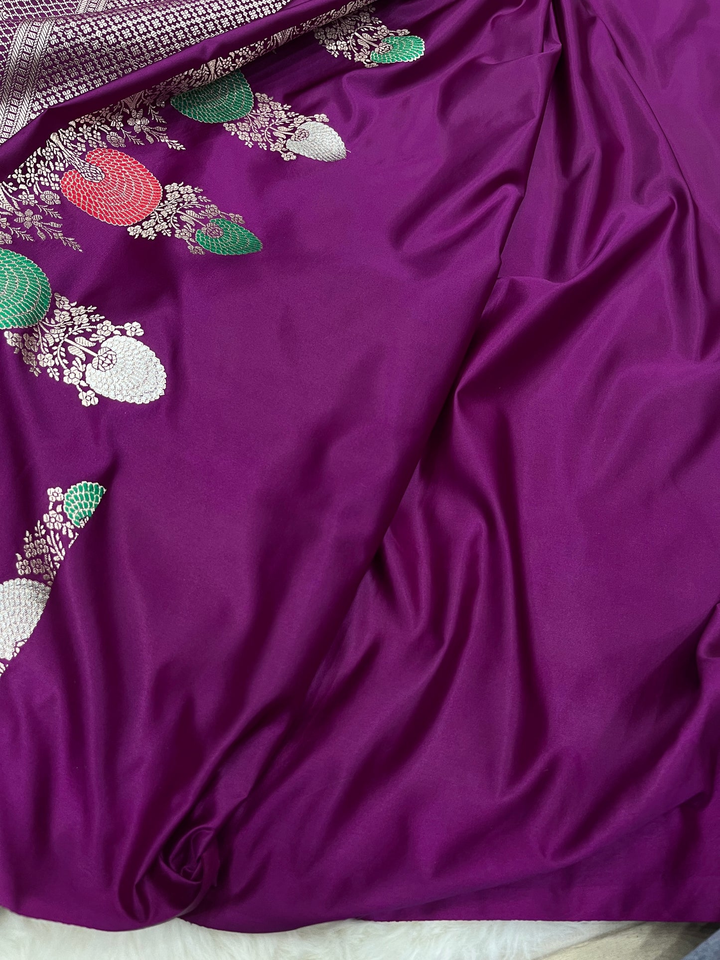 Royal Dark Purple Banarasi Pure Mashru Silk Meenakari Saree