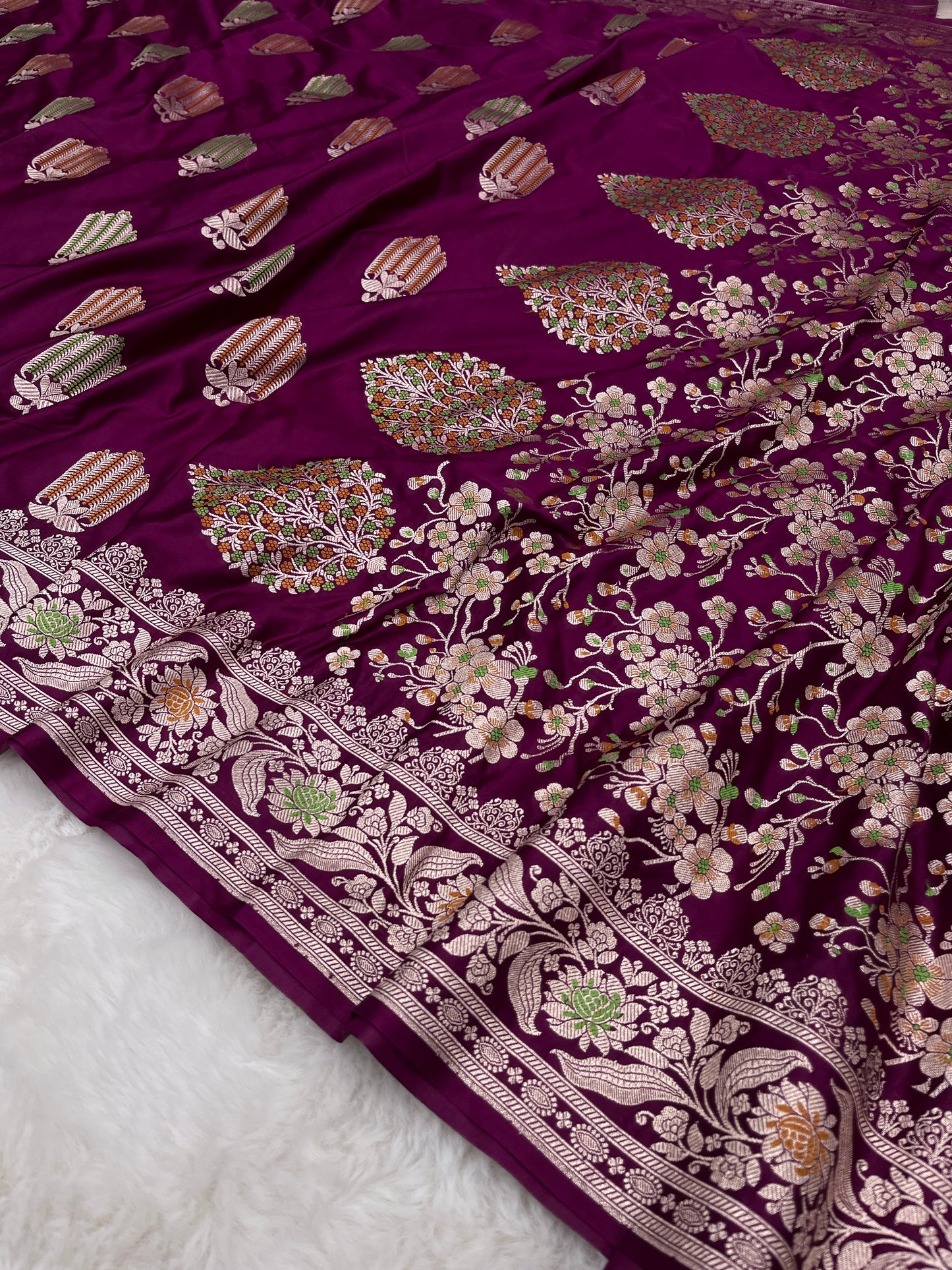 Statement Evening Wear Regal Plum Purple Banarasi Mashru Silk Meenakari Saree