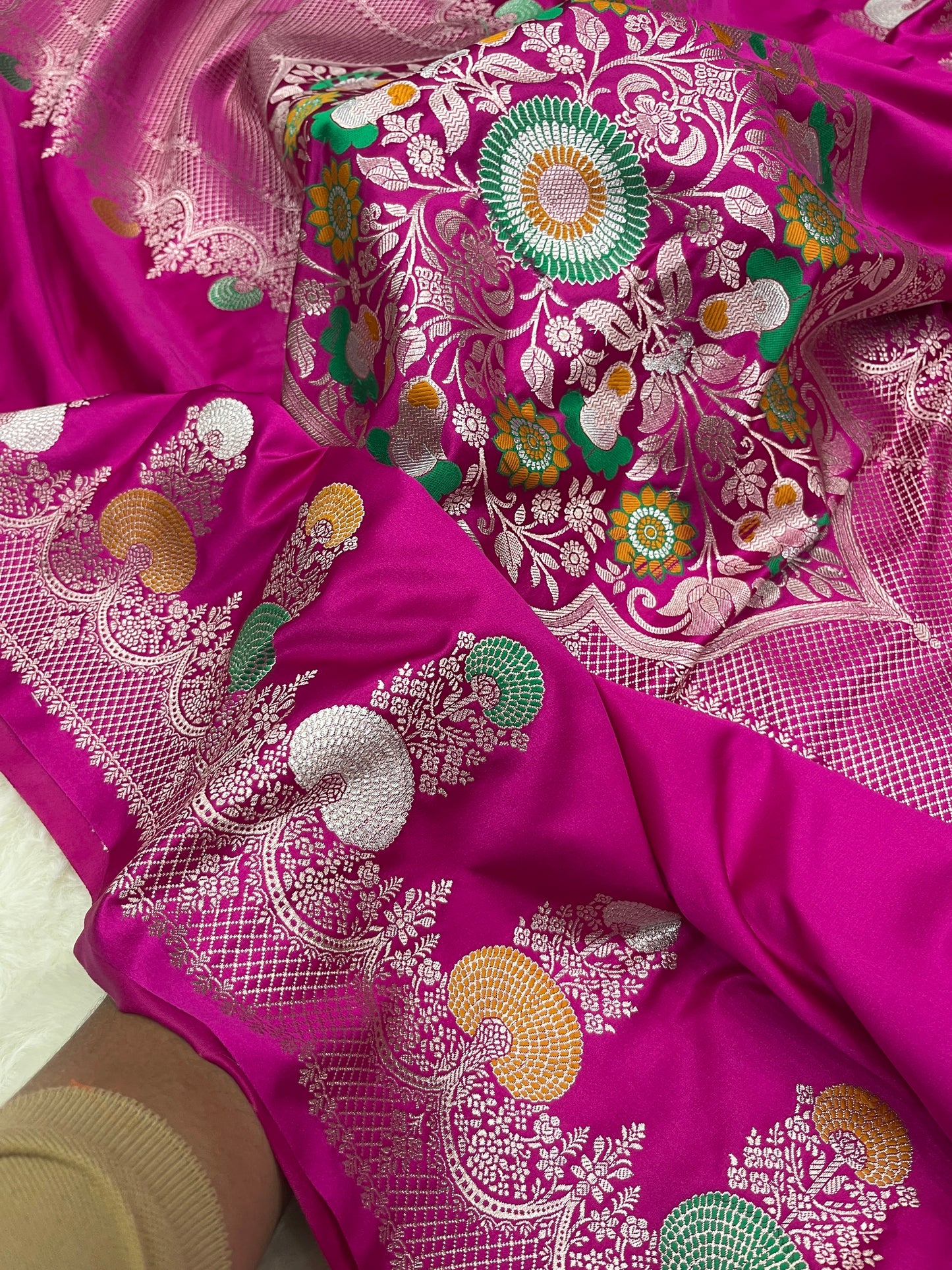 Luxurious Bridal Wear Royal Magenta Pink Banarasi Mashru Silk Meenakari Saree