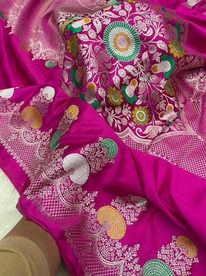 Luxurious Bridal Wear Royal Magenta Pink Banarasi Mashru Silk Meenakari Saree