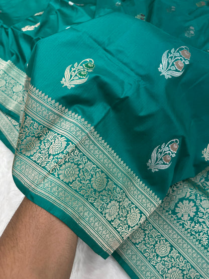Rama Green Banarasi Pure Katan Silk Meenakari Bootidar Festive Wear Kadua Weave Saree