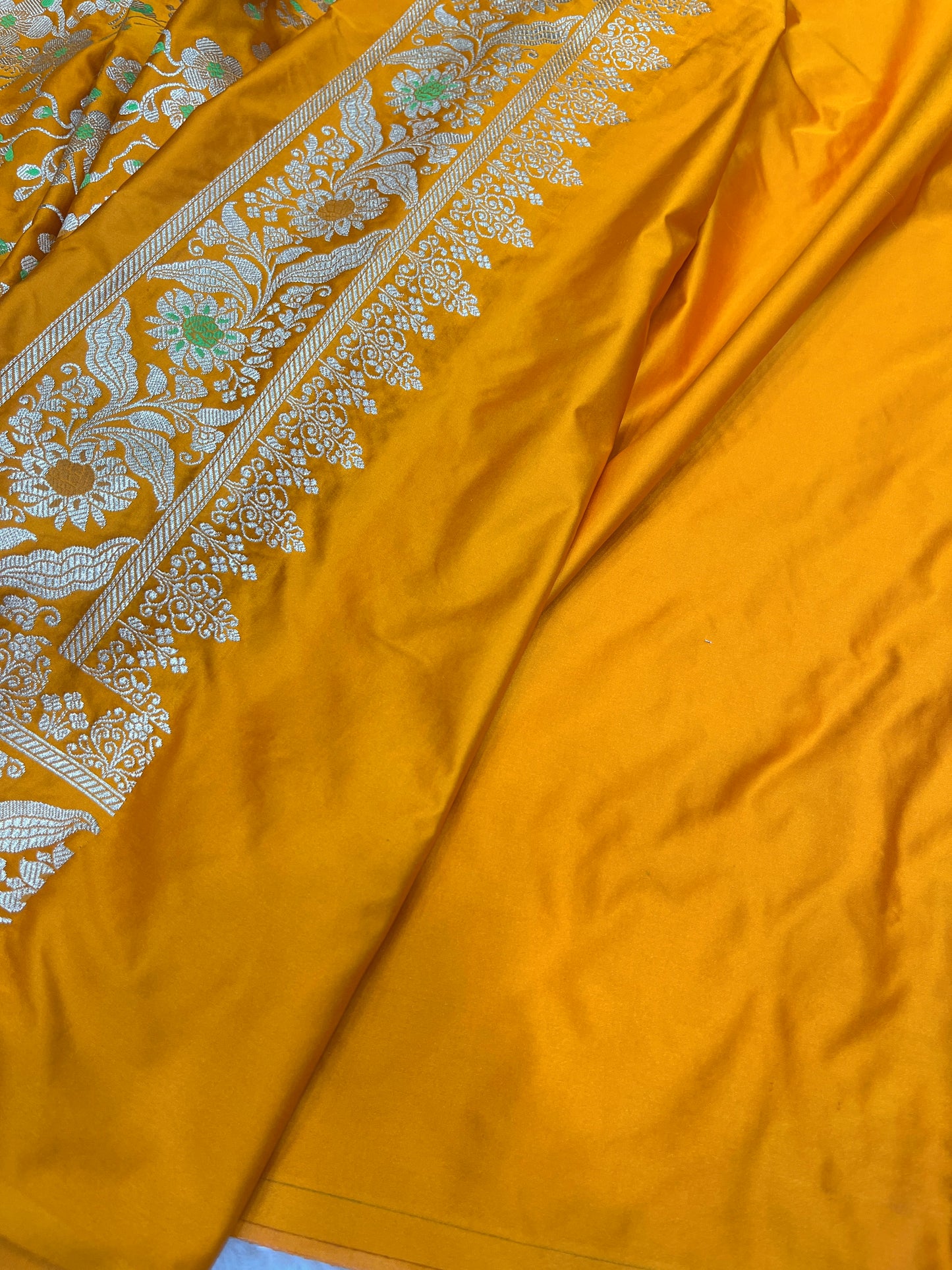 Banarasi Mashru Silk Meenakari Saree – Yellow Haldi Wear