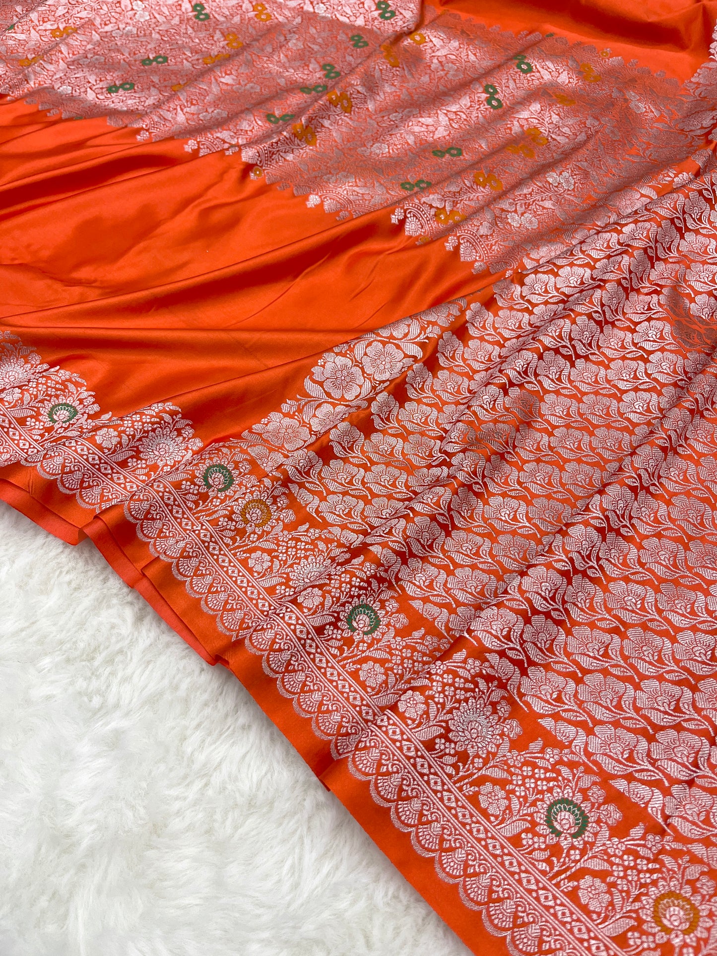 Orange Banarasi Mashru Minakari Saree