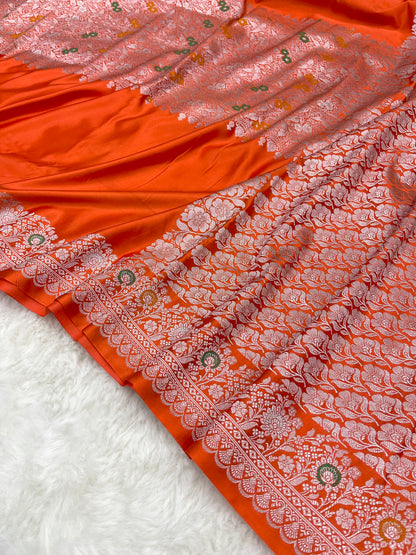 Orange Banarasi Mashru Minakari Saree