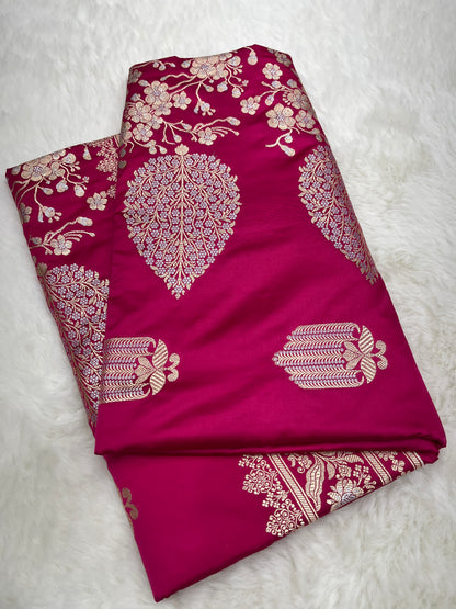 Rose Pink Banarasi Silk Saree with Sona Rupa Meenakari | Graceful Bridal Wedding Wear