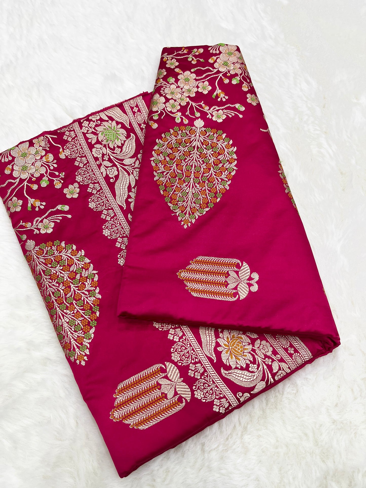 Vibrant Wedding Elegance Pink Banarasi Mashru Silk Meenakari Bridal Saree