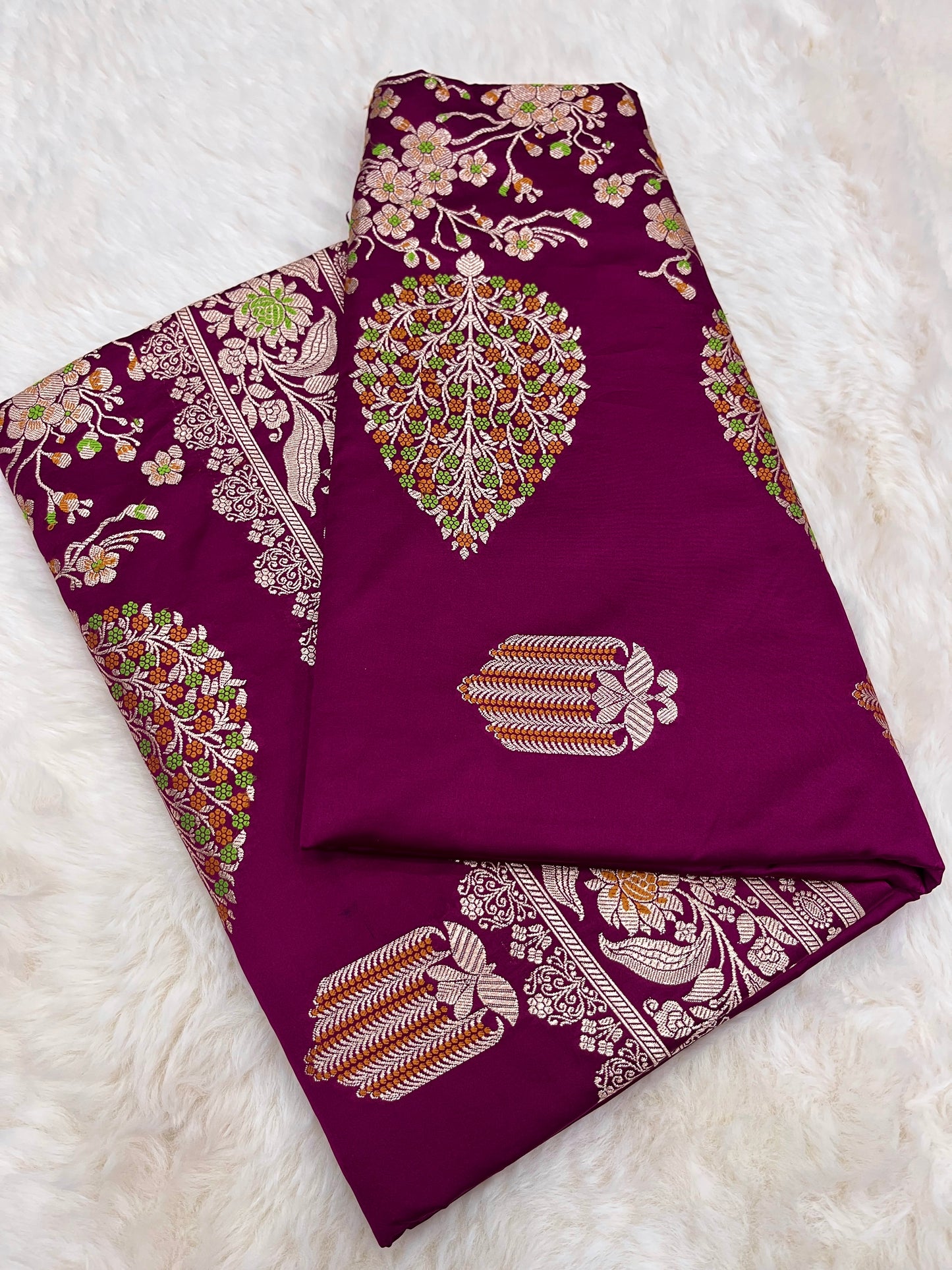 Statement Evening Wear Regal Plum Purple Banarasi Mashru Silk Meenakari Saree