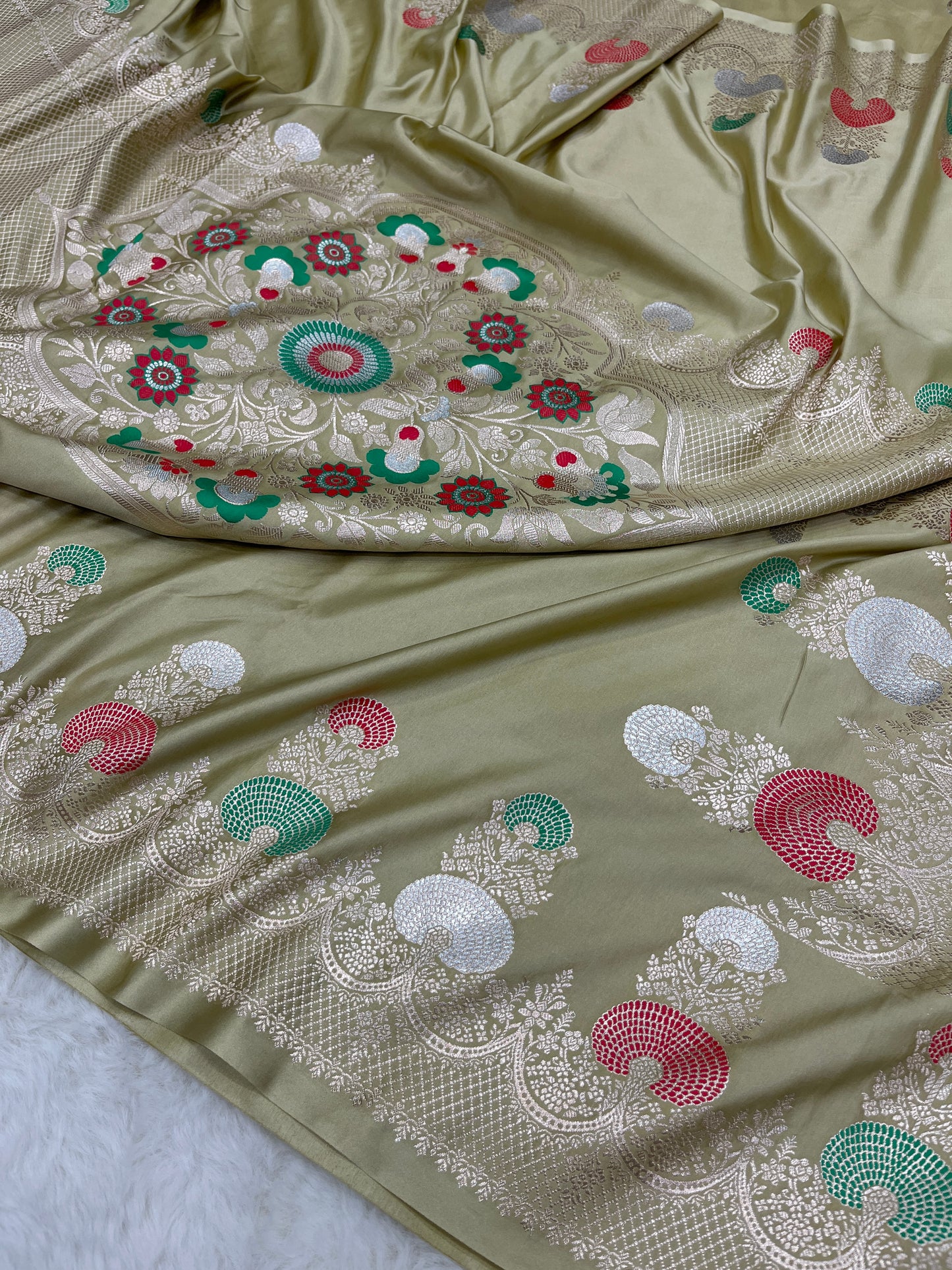 Graceful Festive Wear Pastel Green Banarasi Mashru Silk Meenakari Saree