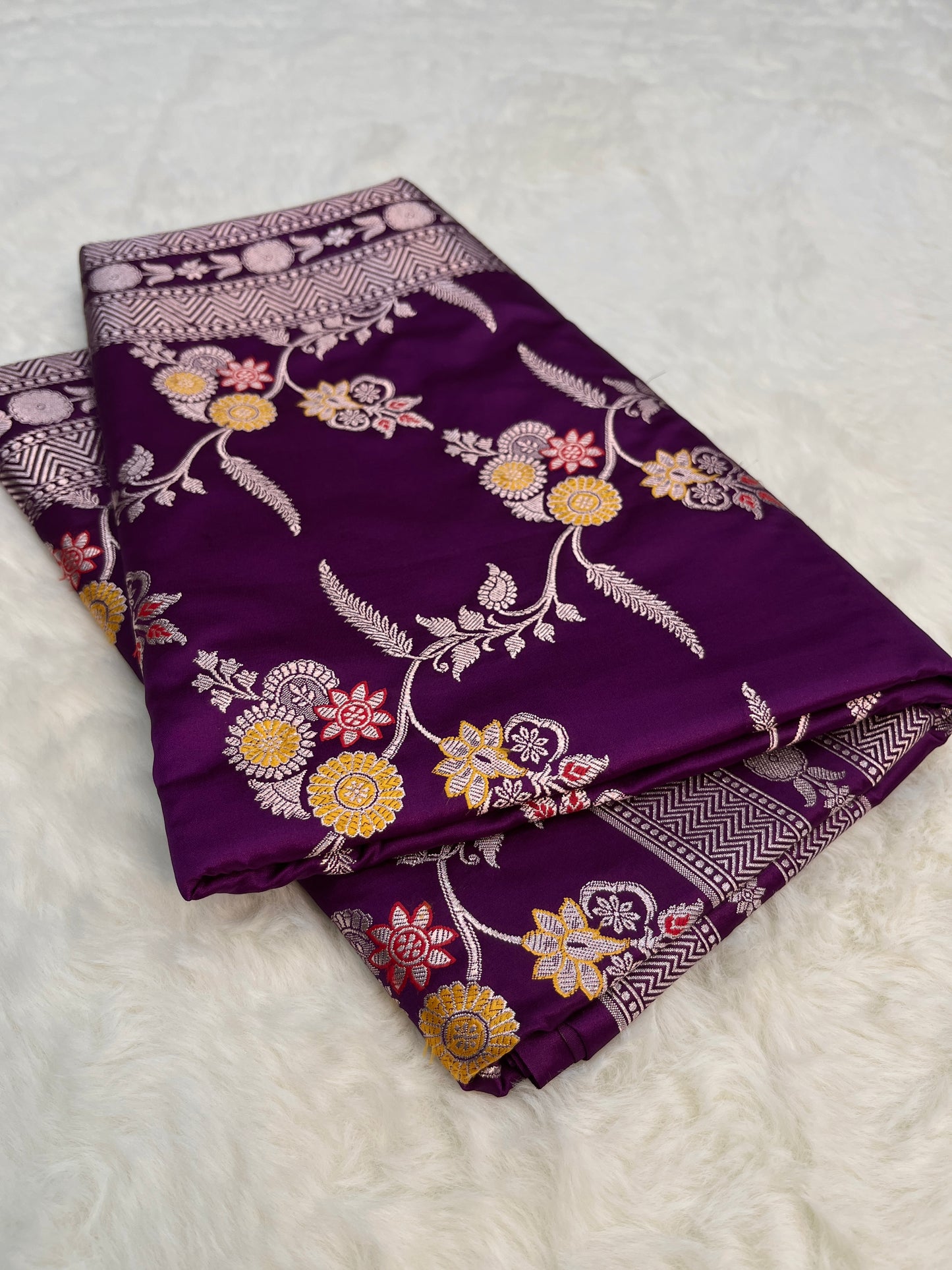 Purple Banarasi Soft Mashru Minakari Floral Jaal Work Saree