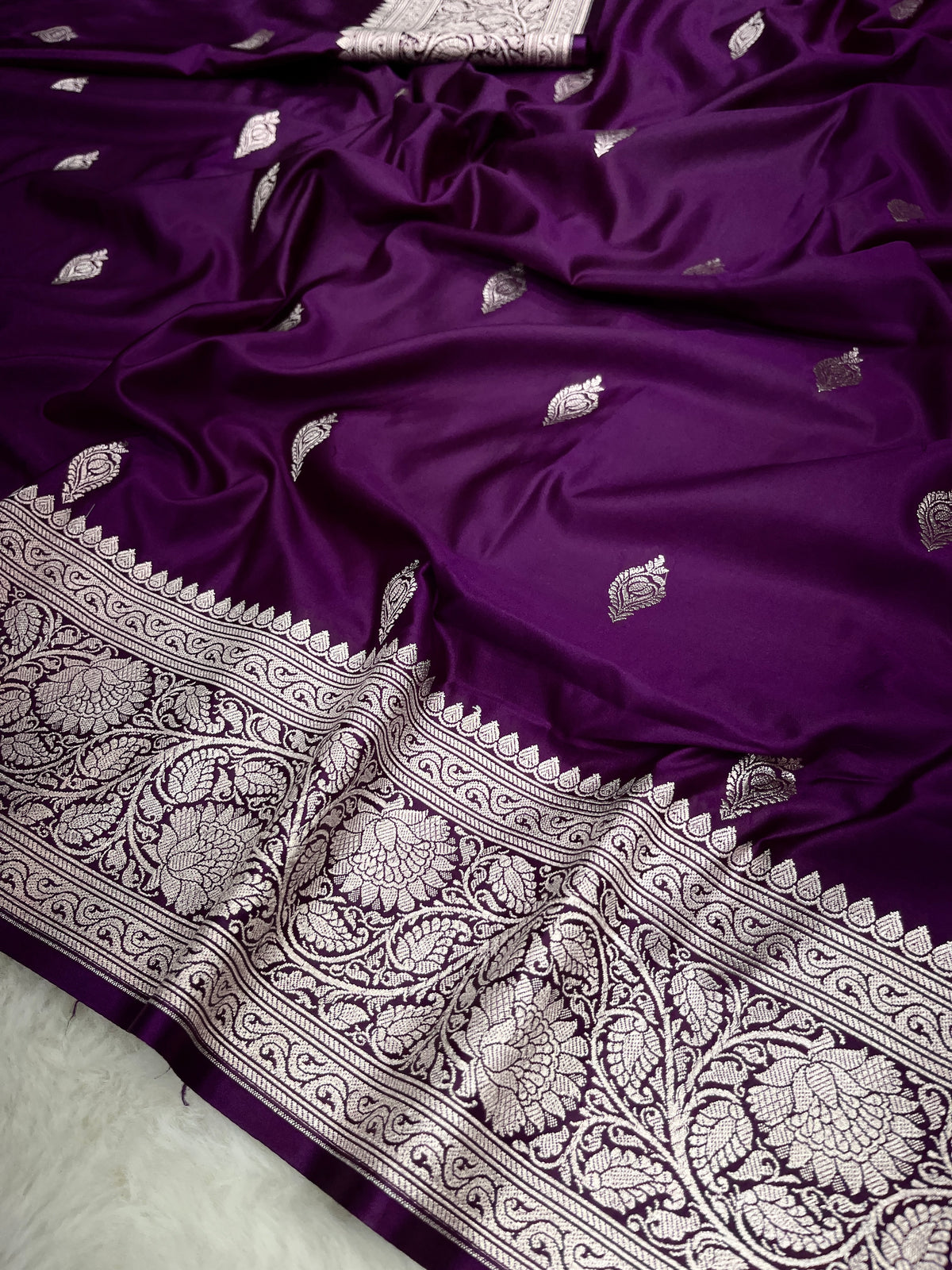 Plum Purple Banarasi Soft Mashru Katan Silk Saree