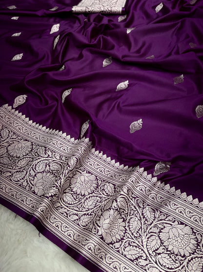 Plum Purple Banarasi Soft Mashru Katan Silk Saree