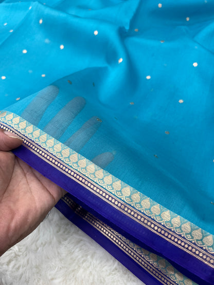 Turquoise Blue Banarasi Pure Kora Organza Silk Saree