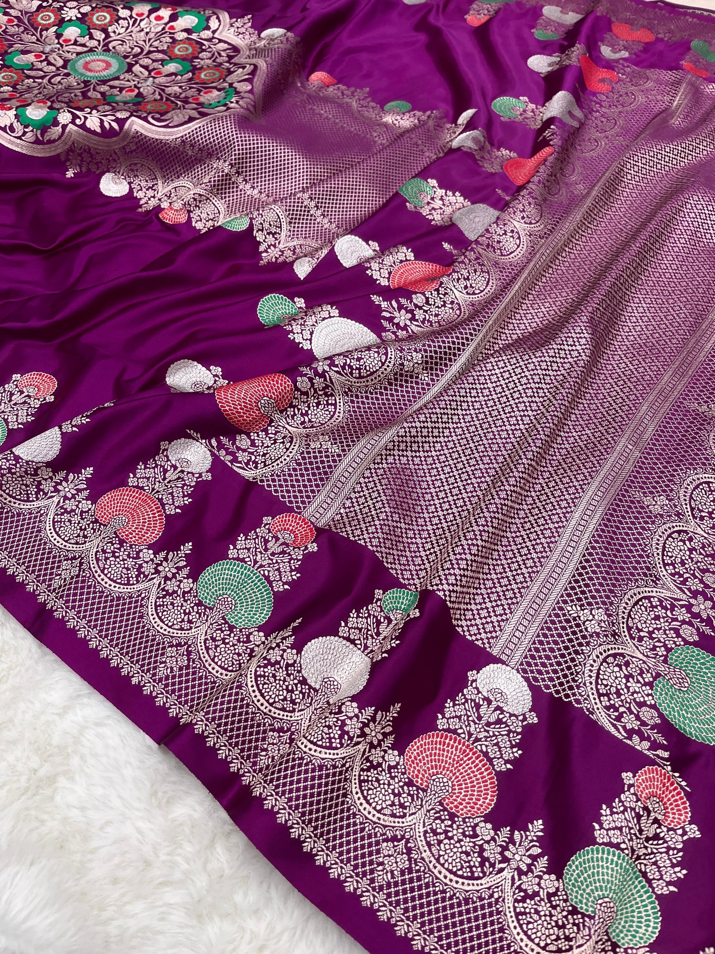 Royal Dark Purple Banarasi Pure Mashru Silk Meenakari Saree