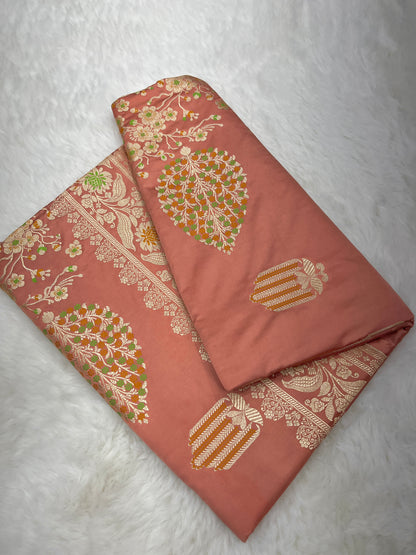 Sophisticated Bridal & Wedding Wear Blush Peach Banarasi Mashru Silk Meenakari Saree