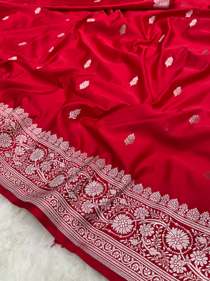 Red Bridal Banarasi Mashru Katan Silk Bootidar Saree