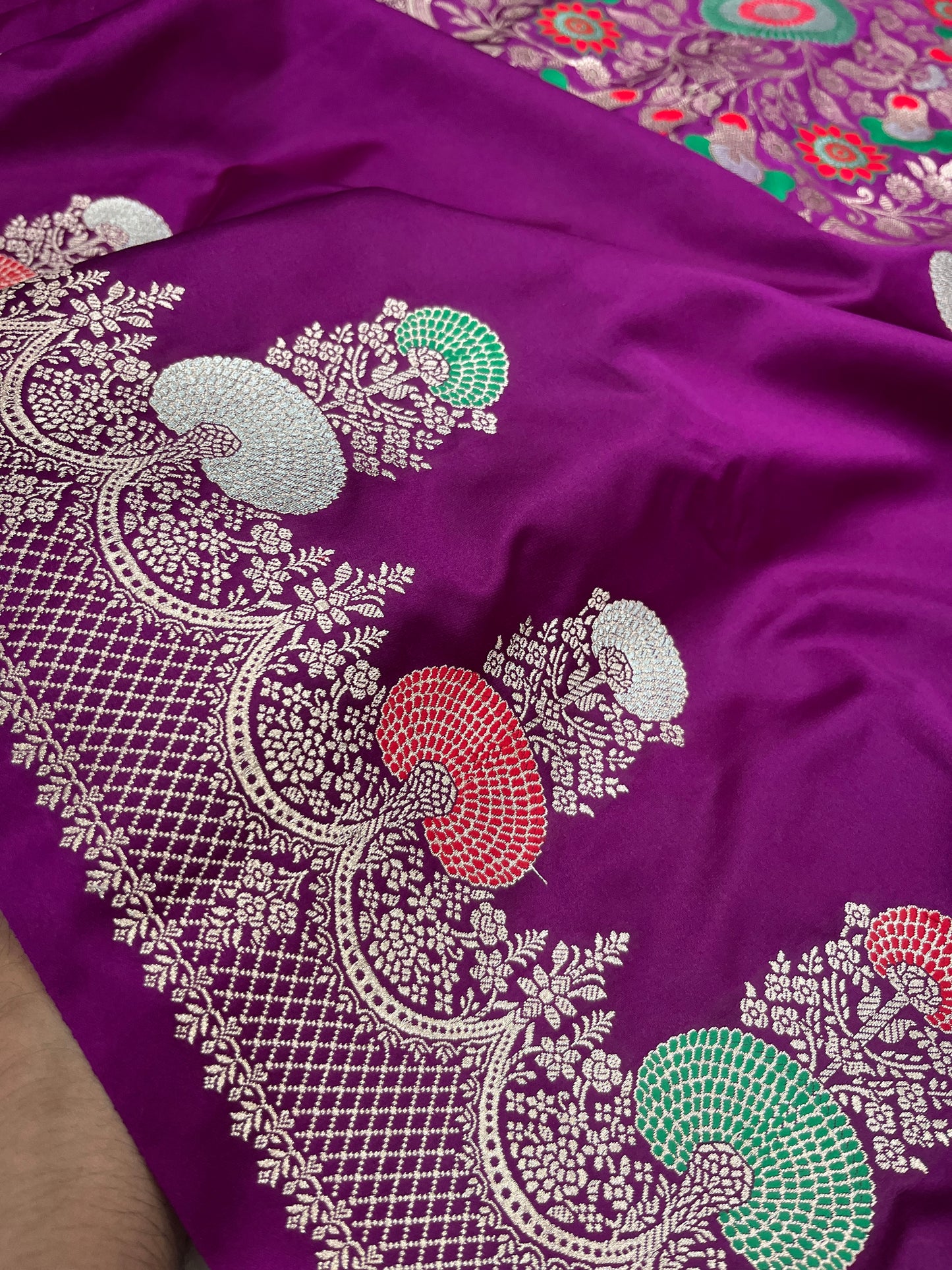 Royal Dark Purple Banarasi Pure Mashru Silk Meenakari Saree