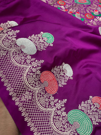 Royal Dark Purple Banarasi Pure Mashru Silk Meenakari Saree