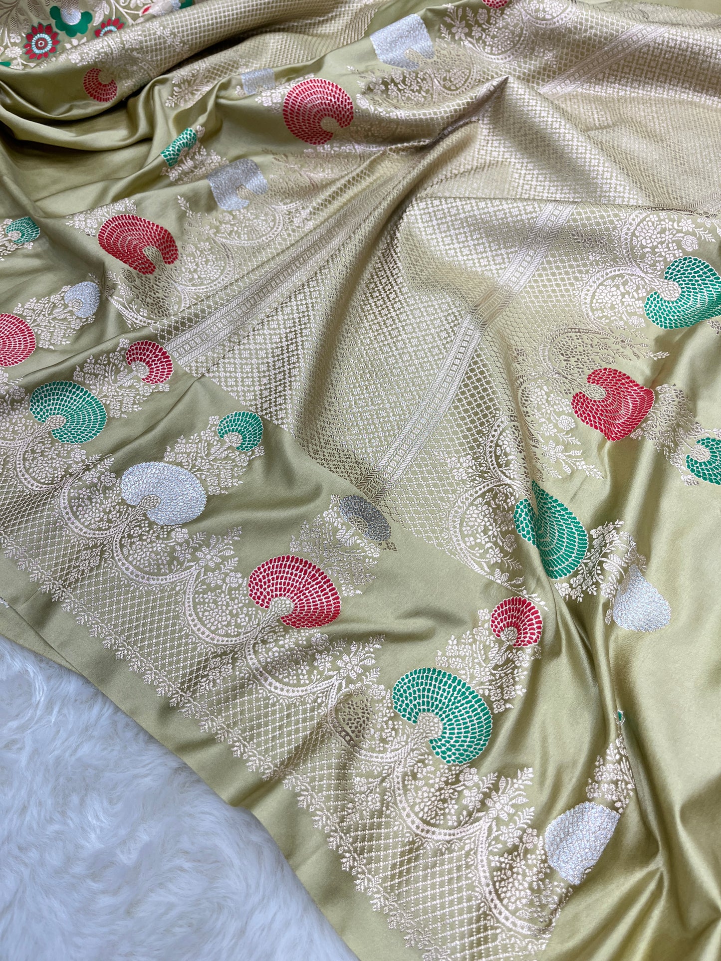 Graceful Festive Wear Pastel Green Banarasi Mashru Silk Meenakari Saree