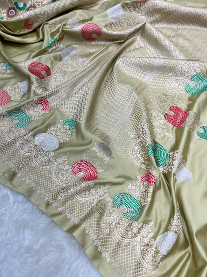Graceful Festive Wear Pastel Green Banarasi Mashru Silk Meenakari Saree