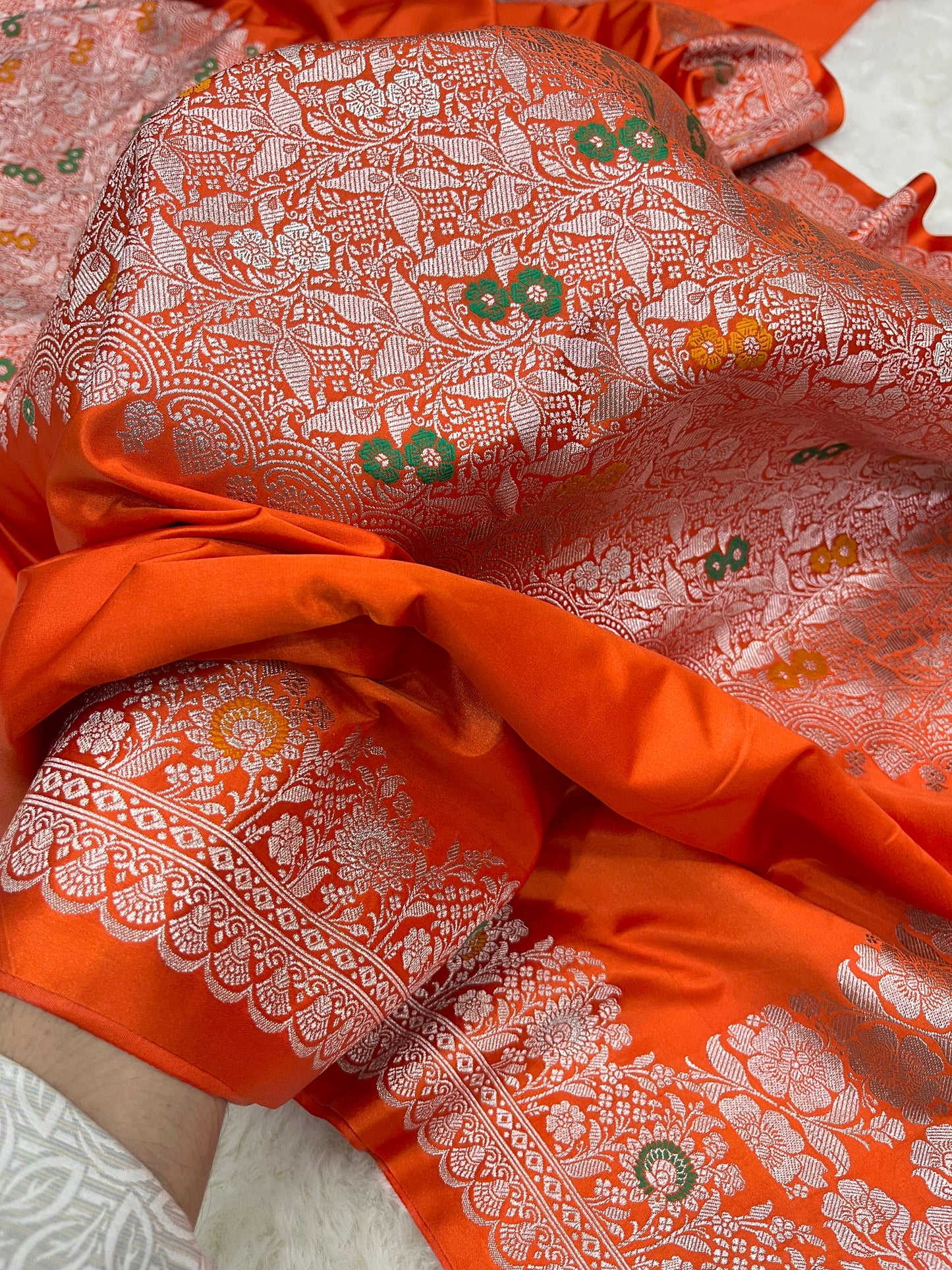 Orange Banarasi Mashru Minakari Saree