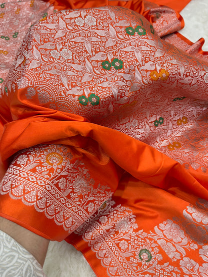 Orange Banarasi Mashru Minakari Saree