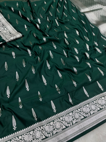 Green Banarasi Soft Mashru Katan Silk Bootidar Saree