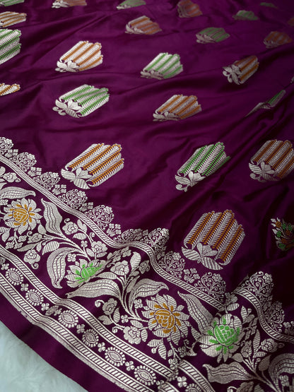 Statement Evening Wear Regal Plum Purple Banarasi Mashru Silk Meenakari Saree