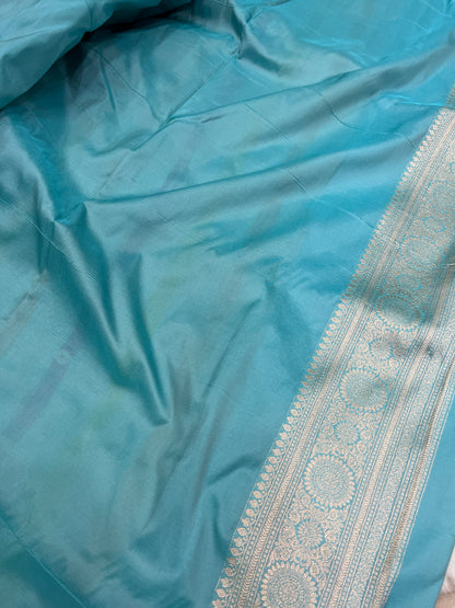 Turquoise Blue Handwoven Banarasi Meenakari Pure Katan Silk Saree