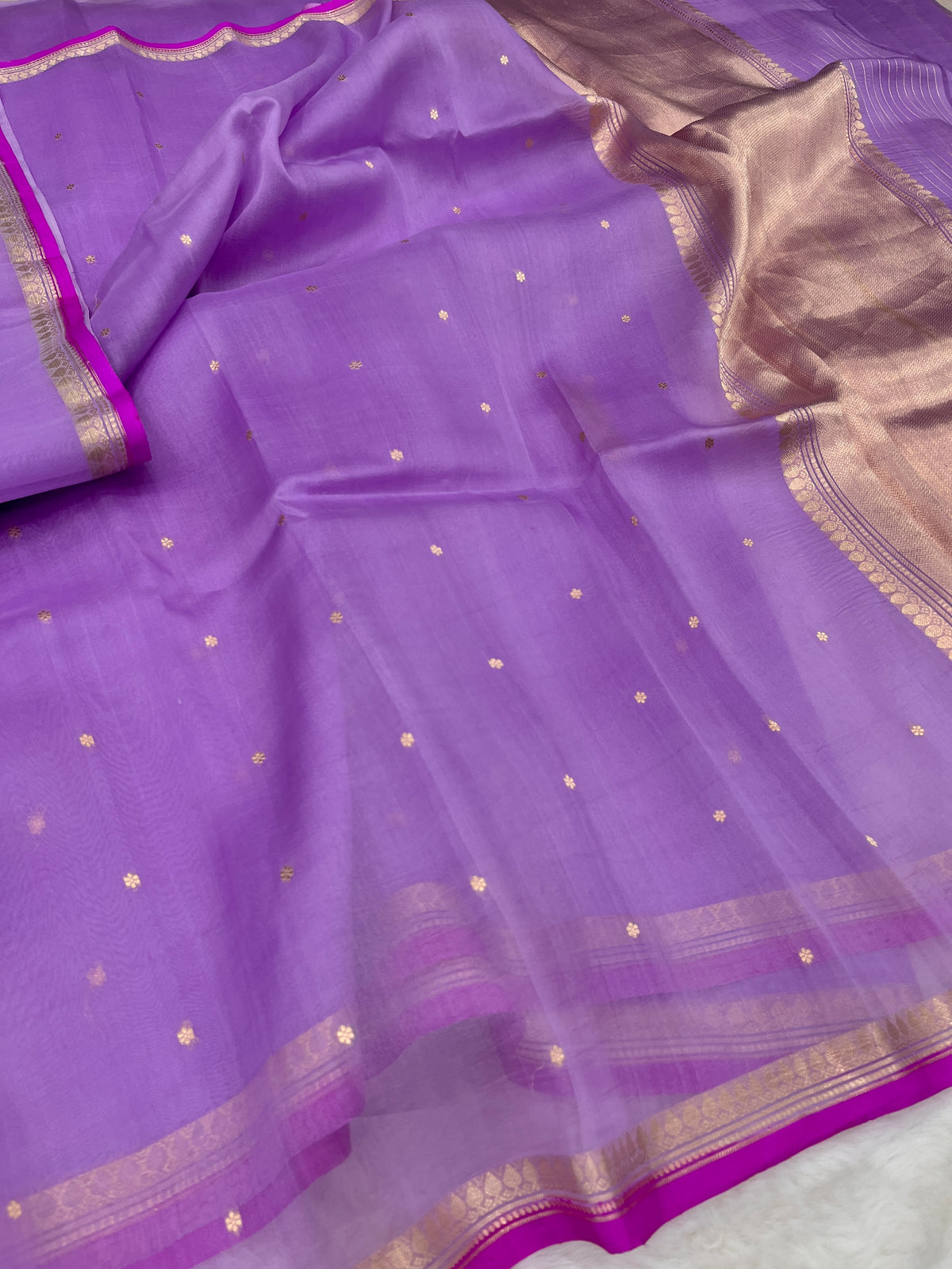 Light Purple Banarasi Pure Kora Organza Silk Saree