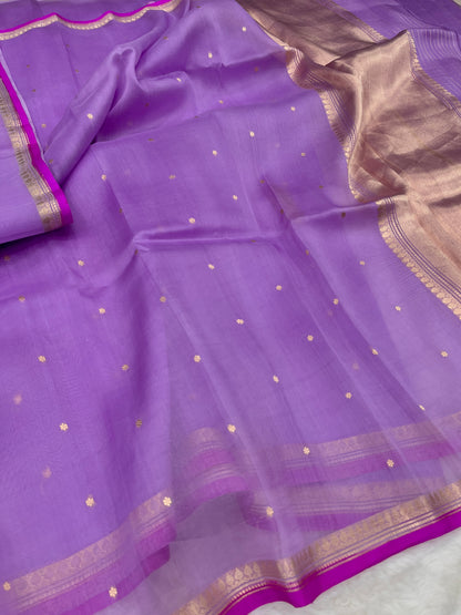 Light Purple Banarasi Pure Kora Organza Silk Saree