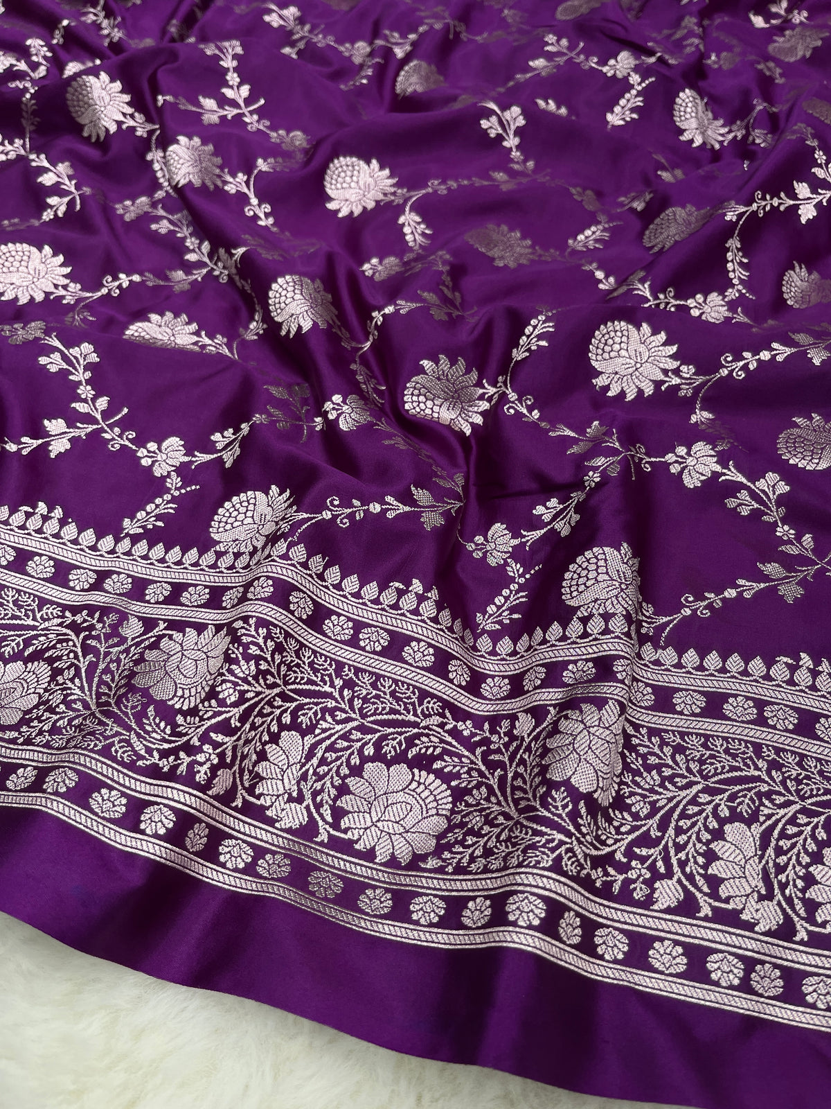Purple Banarasi Soft Mashru Katan Silk Jaal Saree