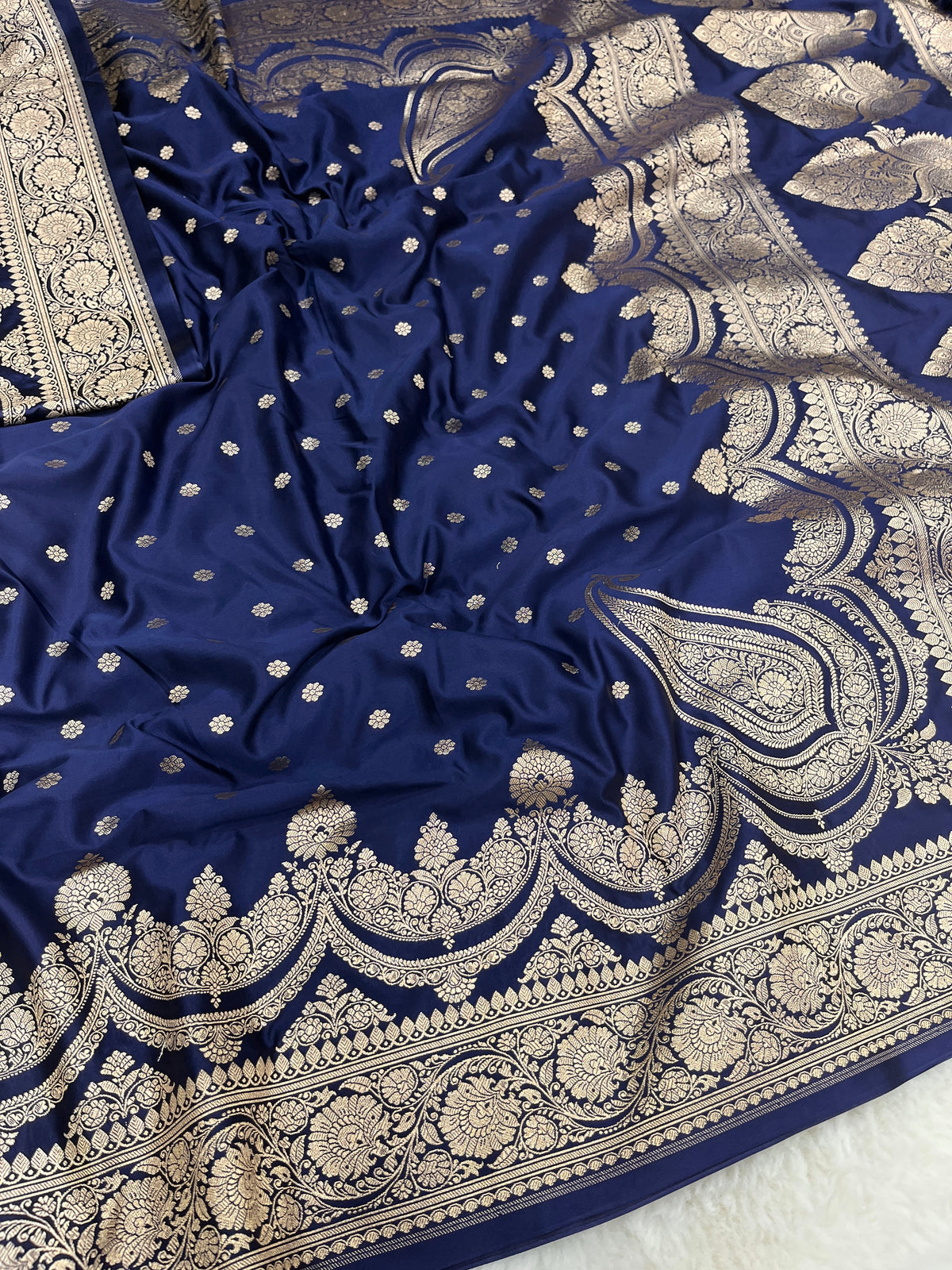 Navy Blue Banarasi Soft Mashru Katan Silk Saree