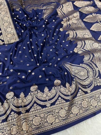 Navy Blue Banarasi Soft Mashru Katan Silk Saree