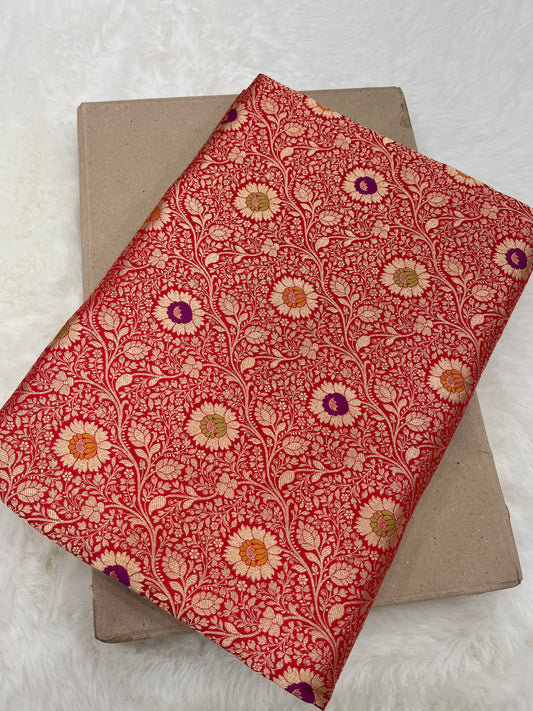 Red Handwoven Banarasi Pure Katan Silk Meenakari Brocade Saree
